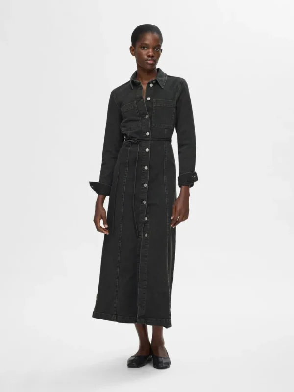 SELECTED MAXILÅNG JEANSKLÄNNING Black Sale