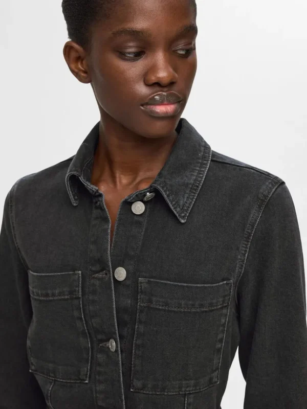 SELECTED MAXILÅNG JEANSKLÄNNING Black Sale