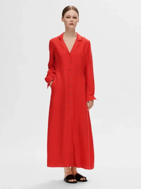 SELECTED MAXILÅNG SKJORTKLÄNNING Red Cheap