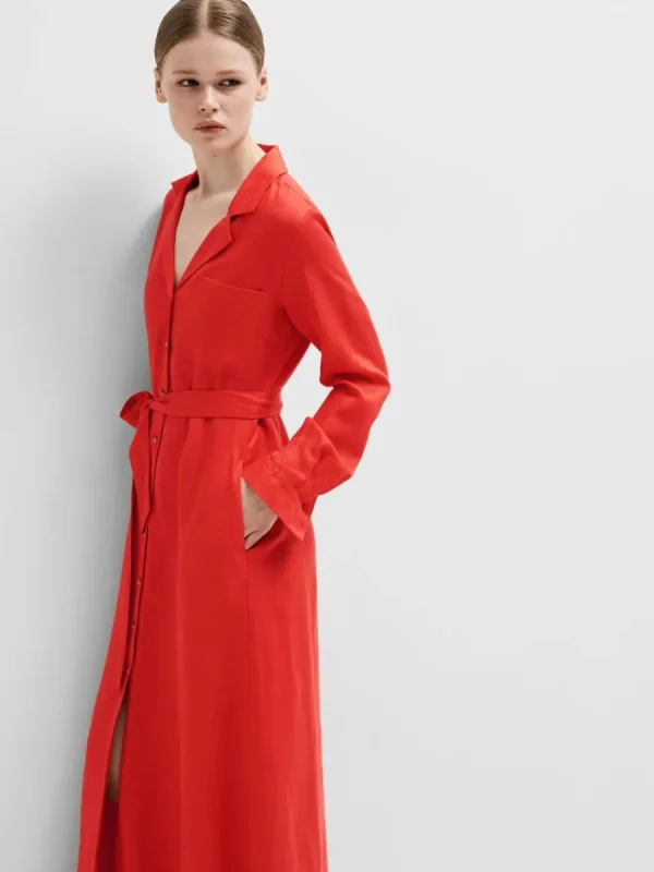 SELECTED MAXILÅNG SKJORTKLÄNNING Red Cheap