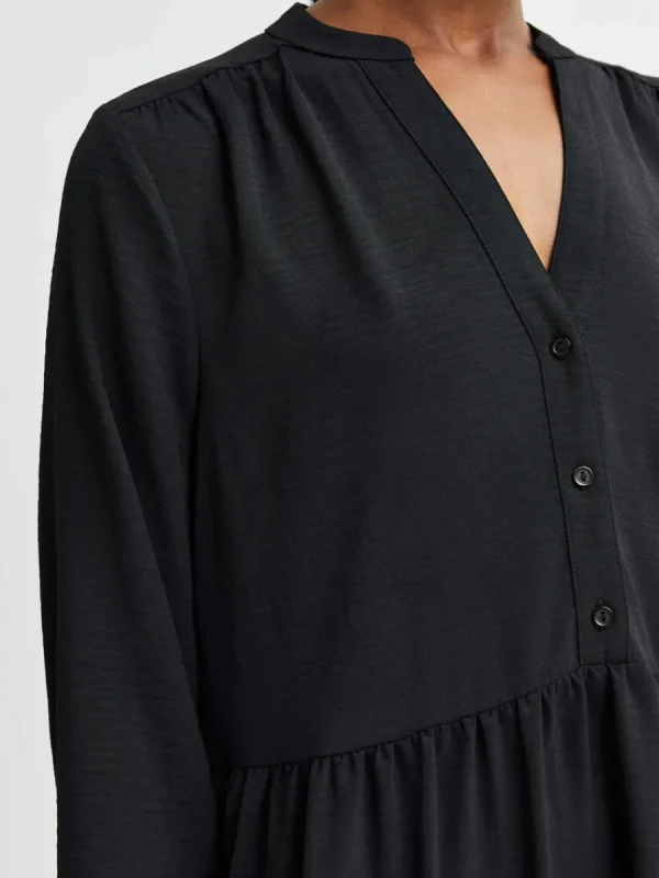 SELECTED MED VOLANGER KORT KLÄNNING Black Best Sale