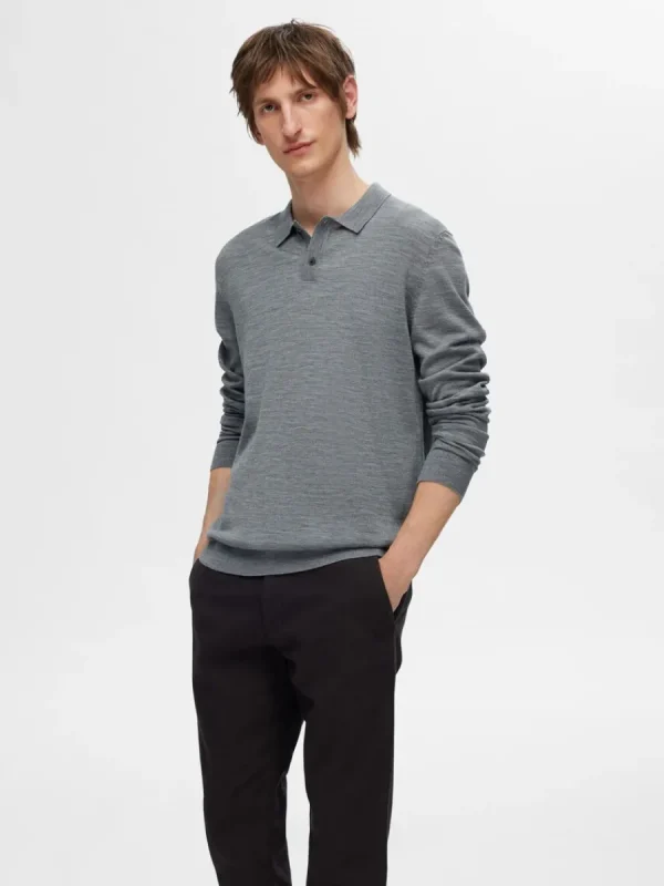 SELECTED 100% MERINOULL PIKÉTRÖJA Grey Store