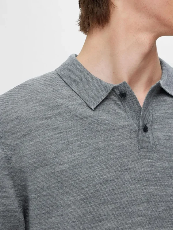 SELECTED 100% MERINOULL PIKÉTRÖJA Grey Store