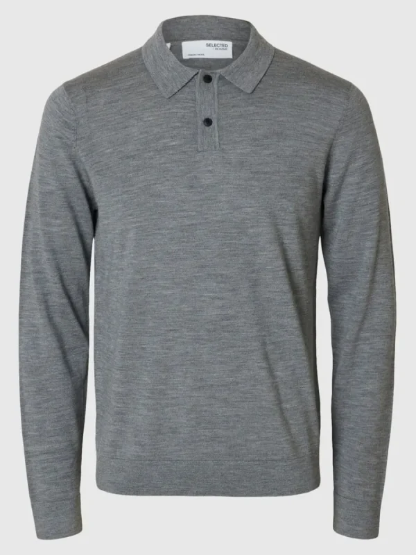 SELECTED 100% MERINOULL PIKÉTRÖJA Grey Store