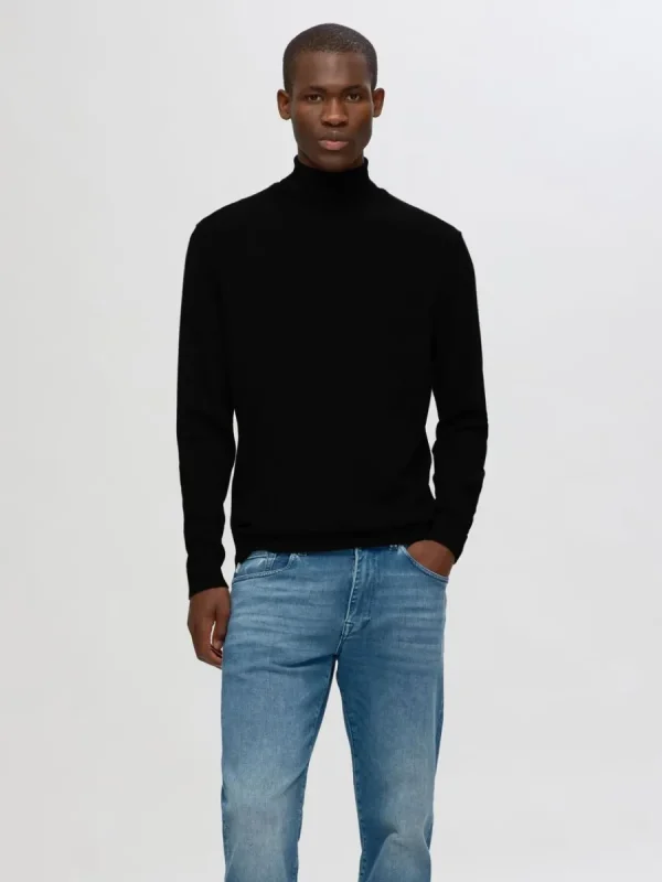 SELECTED 100% MERINOULL POLOTRÖJA Black Store