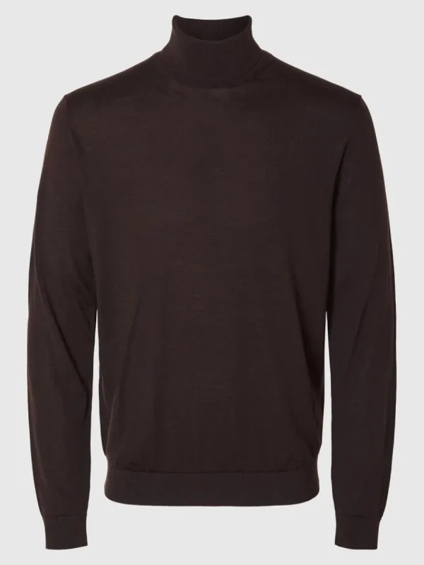 SELECTED 100% MERINOULL POLOTRÖJA Brown Outlet