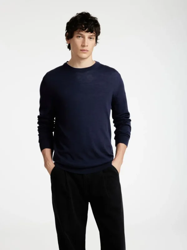 SELECTED 100% MERINOULL RUNDRINGAD TRÖJA Blue Shop