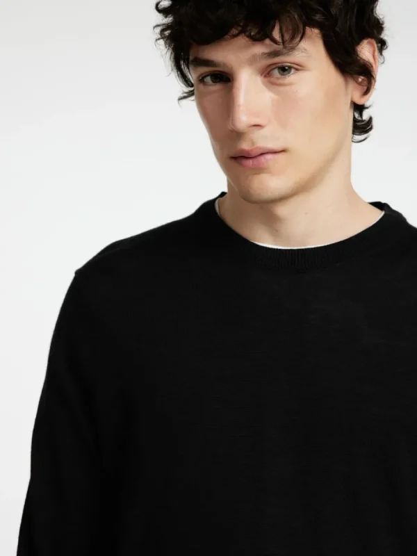 SELECTED 100% MERINOULL RUNDRINGAD TRÖJA Black Clearance