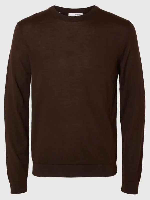 SELECTED 100% MERINOULL RUNDRINGAD TRÖJA Brown Best