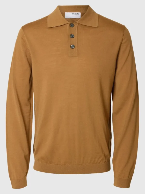 SELECTED 100% MERINOULL STICKAD PIKÉTRÖJA Orange Hot