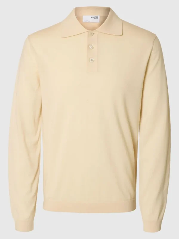 SELECTED 100% MERINOULL STICKAD PIKÉTRÖJA Beige New
