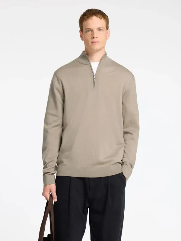 SELECTED 100% MERINOULL TRÖJA MED HALVLÅNGT BLIXTLÅS Beige Cheap