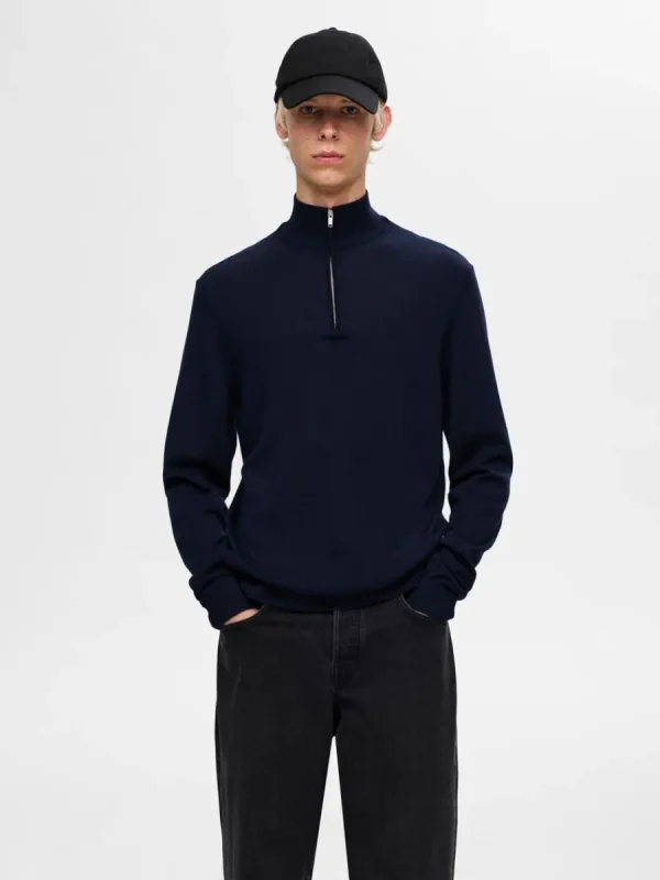 SELECTED 100% MERINOULL TRÖJA MED HALVLÅNGT BLIXTLÅS Blue Best Sale