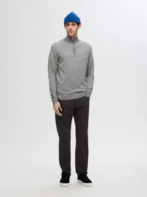 SELECTED 100% MERINOULL TRÖJA MED HALVLÅNGT BLIXTLÅS Grey Sale