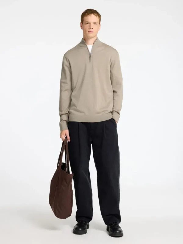 SELECTED 100% MERINOULL TRÖJA MED HALVLÅNGT BLIXTLÅS Beige Cheap