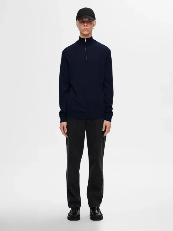 SELECTED 100% MERINOULL TRÖJA MED HALVLÅNGT BLIXTLÅS Blue Best Sale