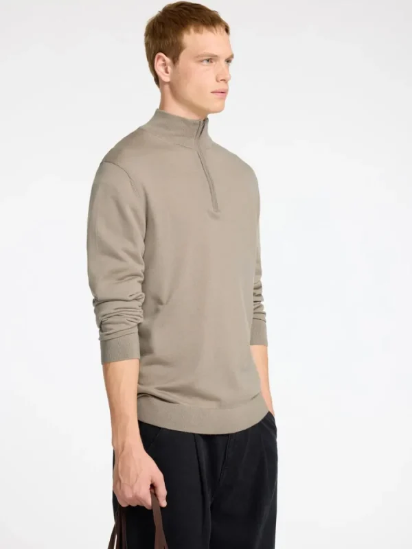 SELECTED 100% MERINOULL TRÖJA MED HALVLÅNGT BLIXTLÅS Beige Cheap