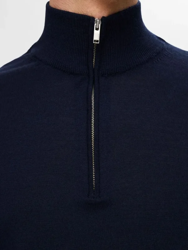 SELECTED 100% MERINOULL TRÖJA MED HALVLÅNGT BLIXTLÅS Blue Best Sale