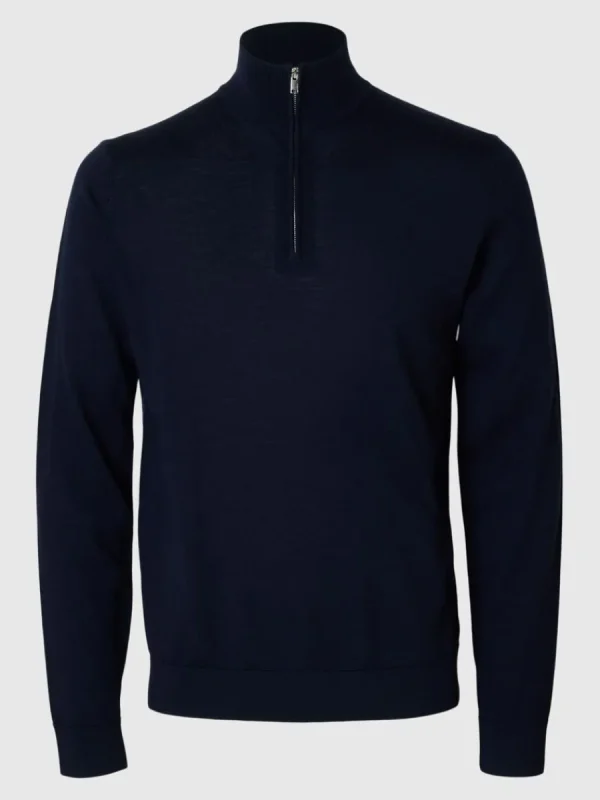 SELECTED 100% MERINOULL TRÖJA MED HALVLÅNGT BLIXTLÅS Blue Best Sale