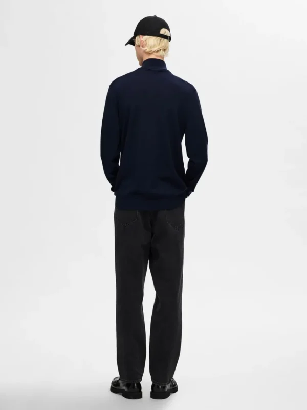 SELECTED 100% MERINOULL TRÖJA MED HALVLÅNGT BLIXTLÅS Blue Best Sale