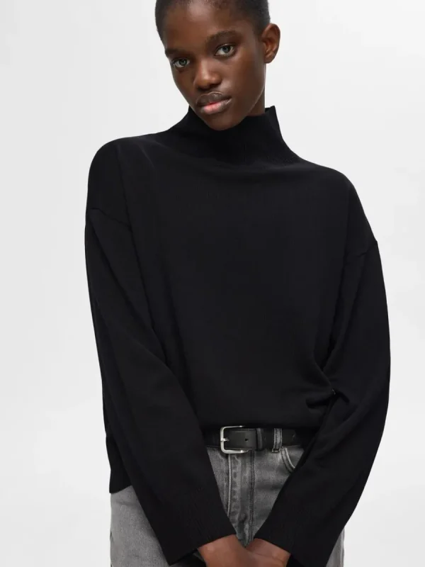 SELECTED 100% MERINOULL TRÖJA MED HÖG HALS Black Fashion