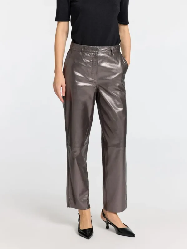 SELECTED METALLIC LÄDERBYXOR Grey Cheap