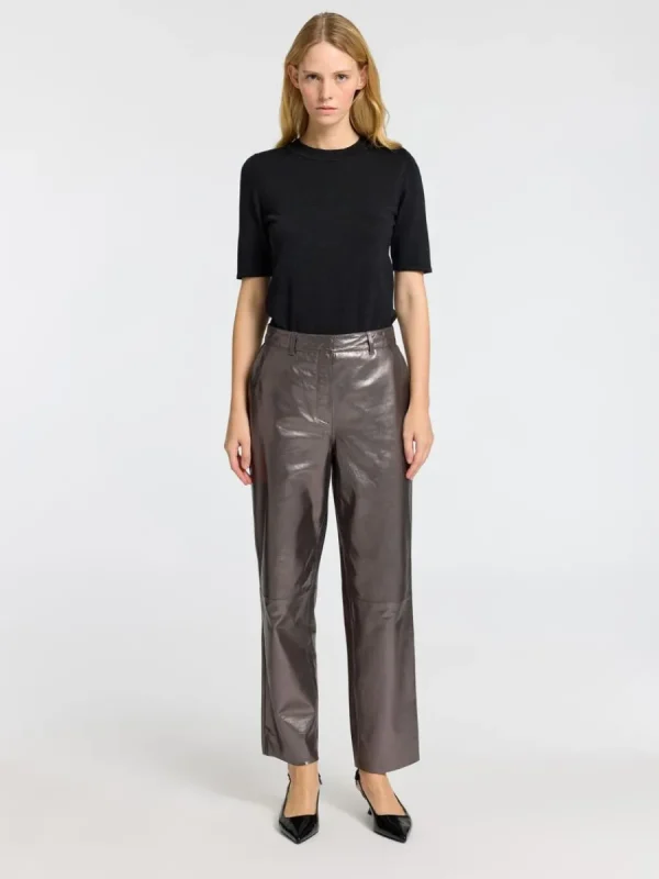 SELECTED METALLIC LÄDERBYXOR Grey Cheap