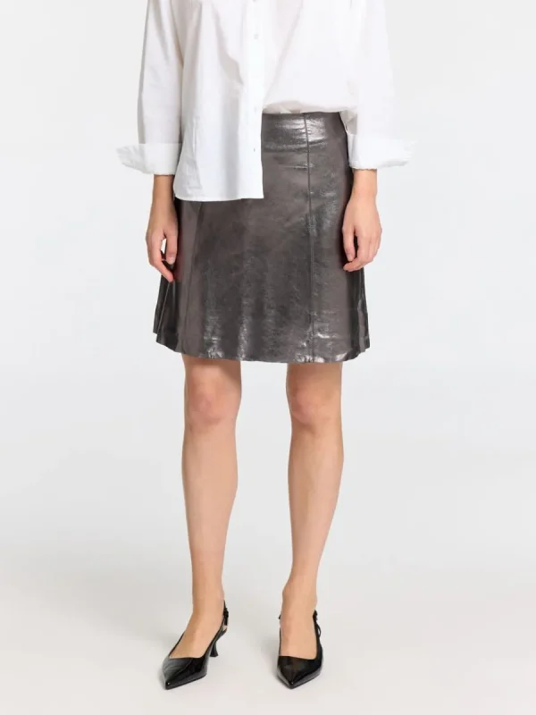 SELECTED METALLIC MINIKJOL I LÄDER Grey Cheap