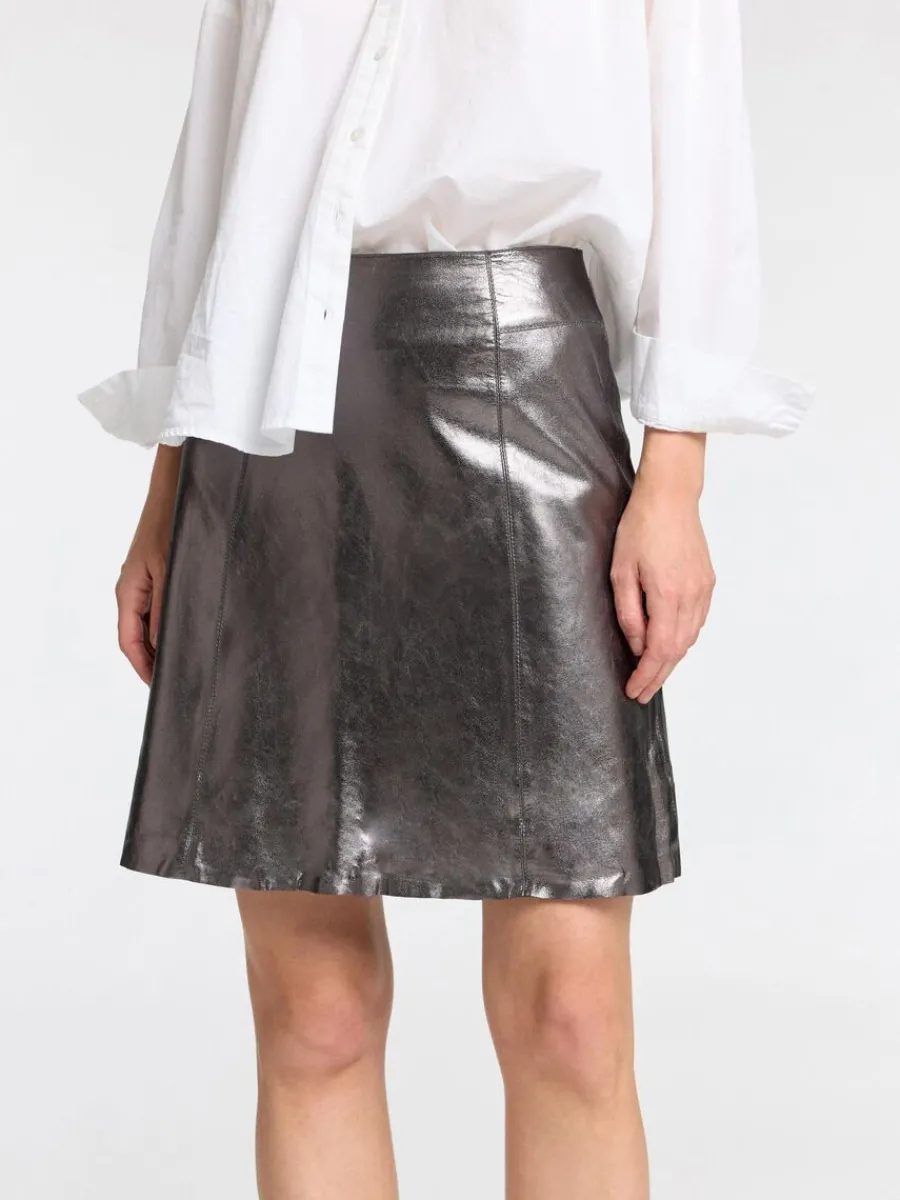 metallic_minikjol_i_lder_4.webp SELECTED METALLIC MINIKJOL I LÄDER Grey Cheap