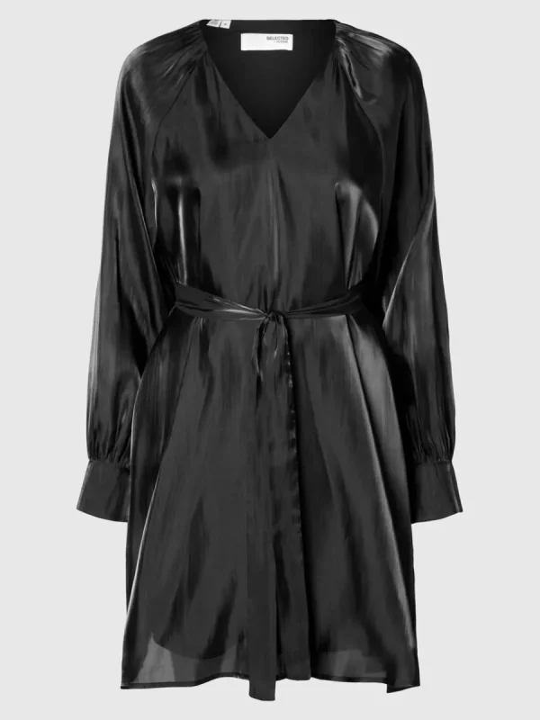 SELECTED METALLIC V-RINGAD KLÄNNING Black Shop