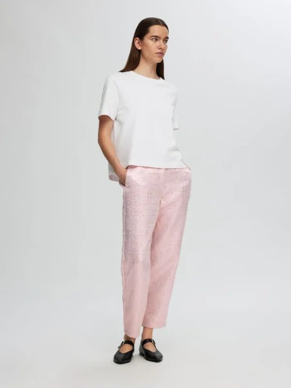 SELECTED METALLISK JACQUARD BESKURNA BYXOR Pink Flash Sale