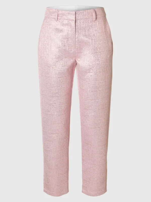 SELECTED METALLISK JACQUARD BESKURNA BYXOR Pink Flash Sale
