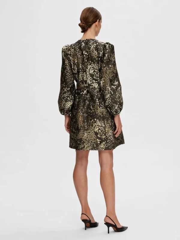 SELECTED METALLISK JACQUARD KORT KLÄNNING Gold Fashion
