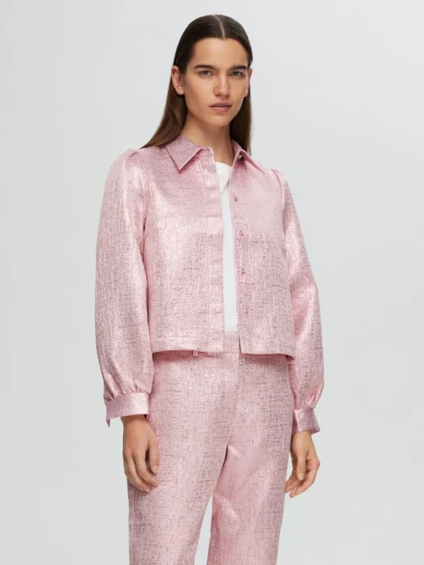SELECTED METALLISK JACQUARD SKJORTA Pink Cheap