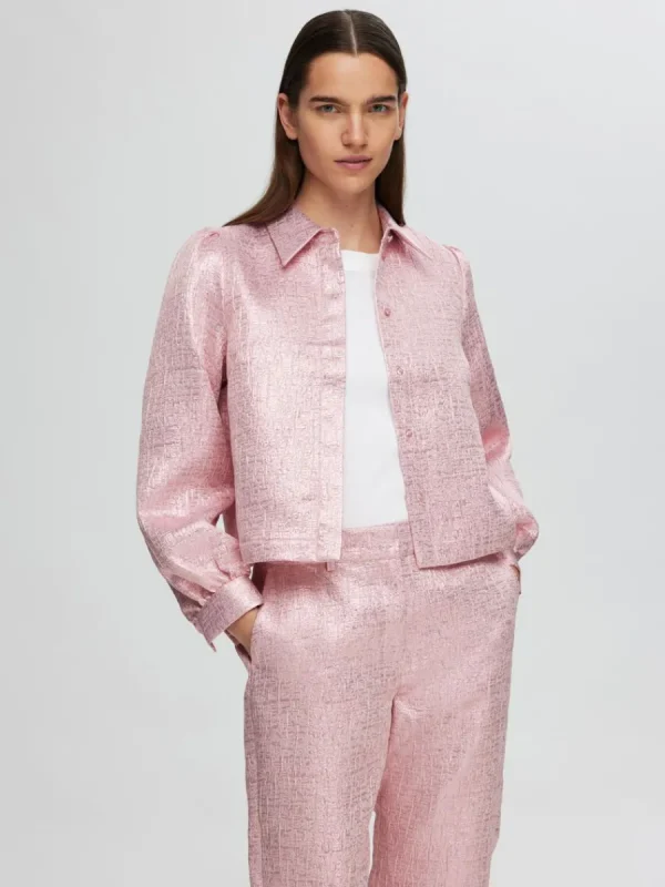 SELECTED METALLISK JACQUARD SKJORTA Pink Cheap