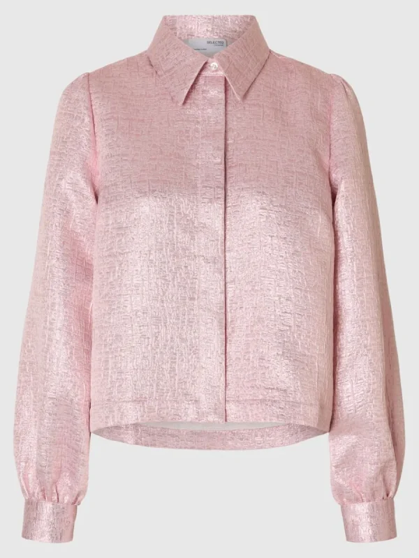 SELECTED METALLISK JACQUARD SKJORTA Pink Cheap