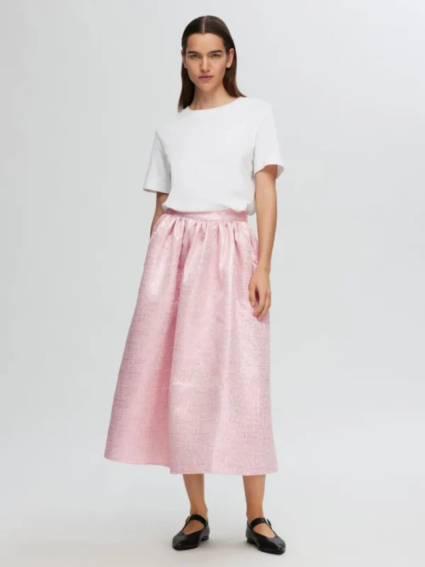 SELECTED METALLISK JAQUARD MAXIKJOL Pink Store