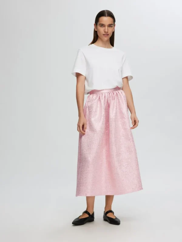 SELECTED METALLISK JAQUARD MAXIKJOL Pink Store