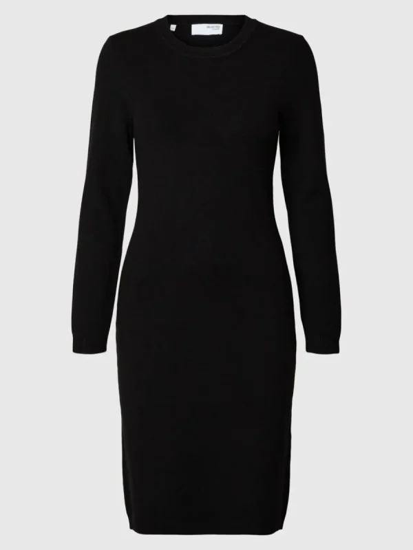 SELECTED MIDILÅNG STICKAD KLÄNNING Black Discount