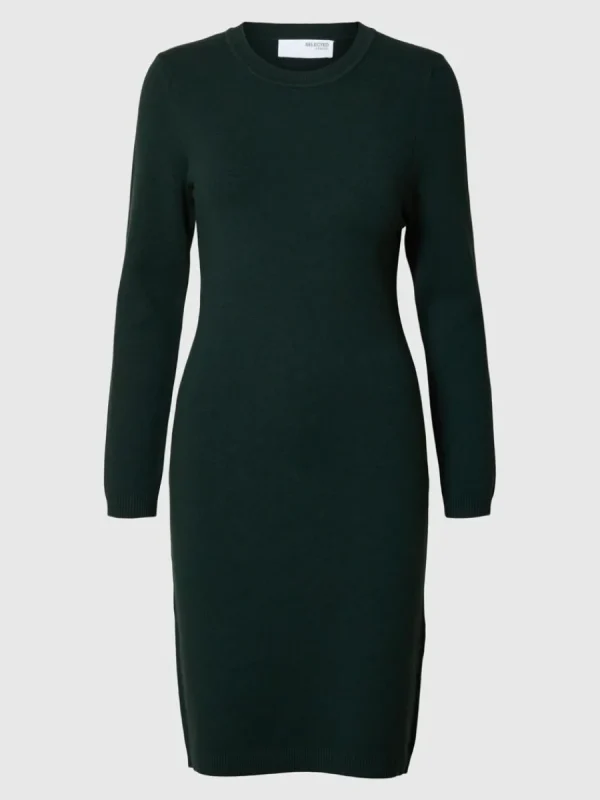 SELECTED MIDILÅNG STICKAD KLÄNNING Green Flash Sale