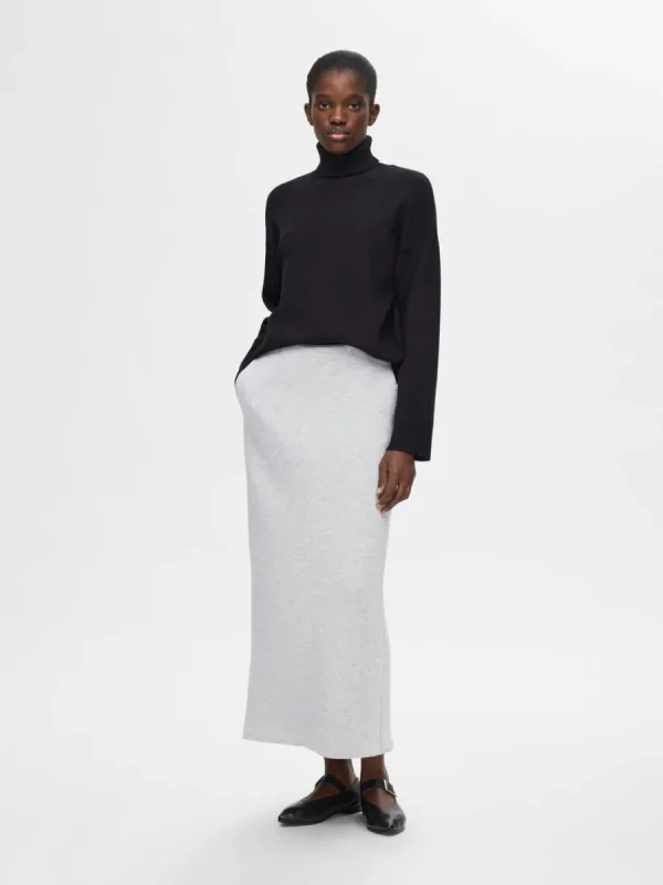 SELECTED MIDILÅNG SWEATKJOL Grey Fashion