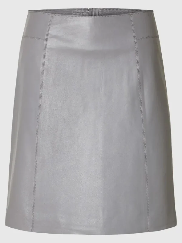 SELECTED MINILÅNG LÄDERKJOL Grey Best