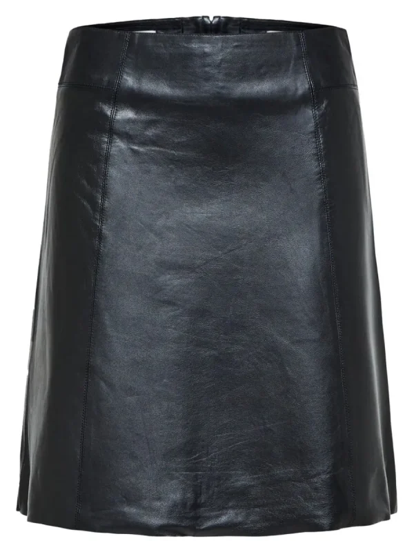 SELECTED MINILÅNG LÄDERKJOL Black Clearance