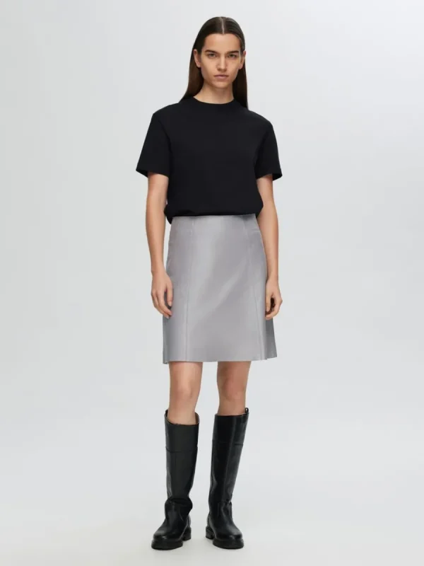 SELECTED MINILÅNG LÄDERKJOL Grey Best
