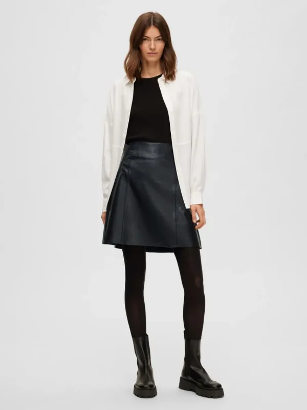 SELECTED MINILÅNG LÄDERKJOL Black Clearance