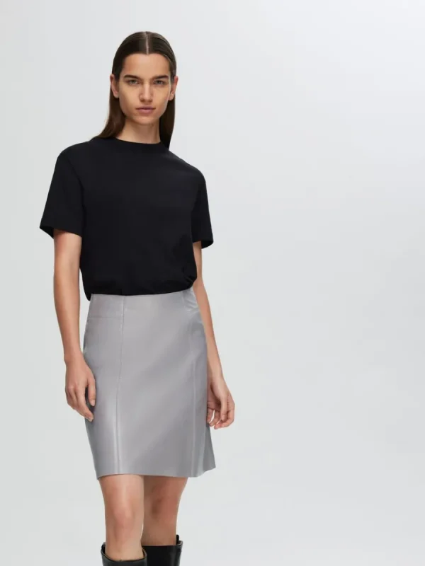 SELECTED MINILÅNG LÄDERKJOL Grey Best