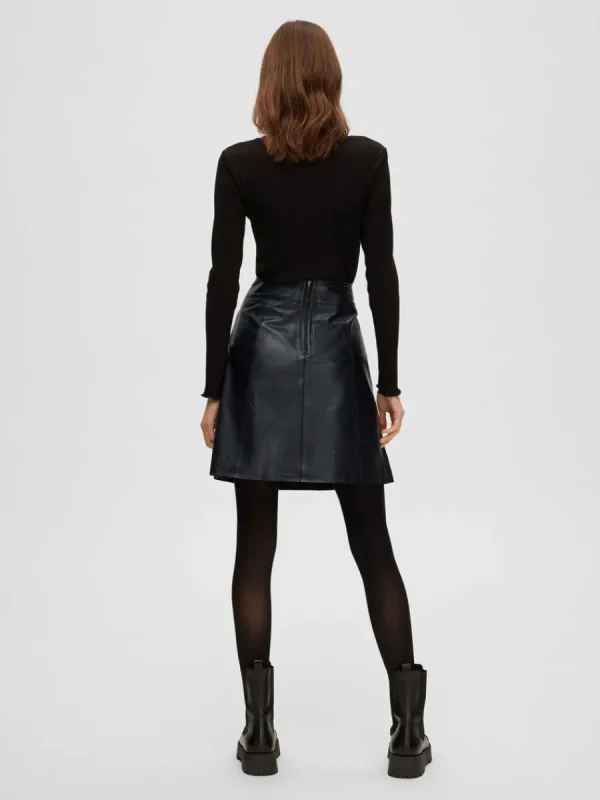 SELECTED MINILÅNG LÄDERKJOL Black Clearance