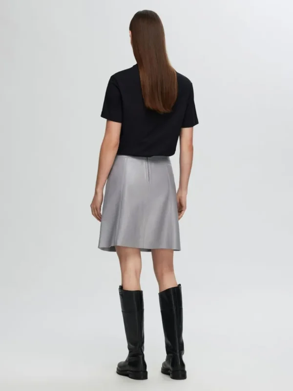 SELECTED MINILÅNG LÄDERKJOL Grey Best