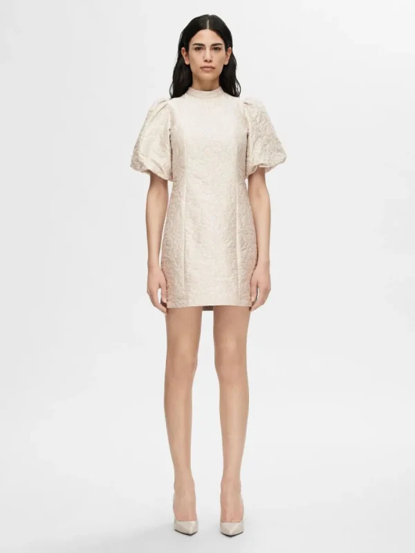 SELECTED MÖNSTRAD KORT KLÄNNING Beige Sale