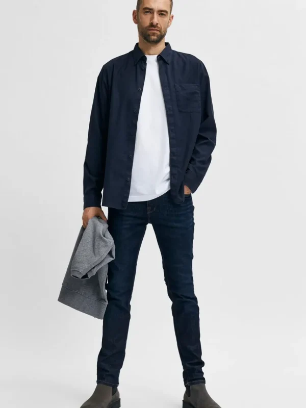SELECTED MÖRK TVÄTT SLIM FIT-JEANS Blue Cheap